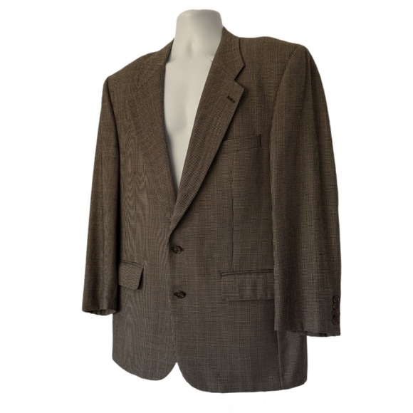 Vintage Burberry’s Men’s Wool Sport Coat Jacket 40R–42R Brown Houndstooth Check - Picture 5 of 15